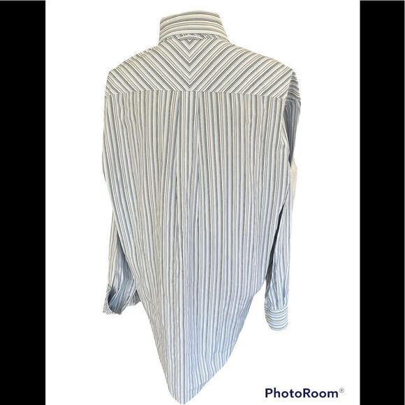 Tommy Hilfiger 80’s 2 ply fabric button front/collar blue striped shirt, sz L - Picture 6 of 8